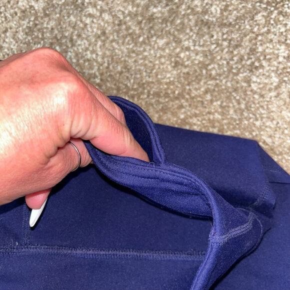 Fabletics leggings navy blue inside pocket pull on reflective calf stripe SZ SM - Picture 5 of 8